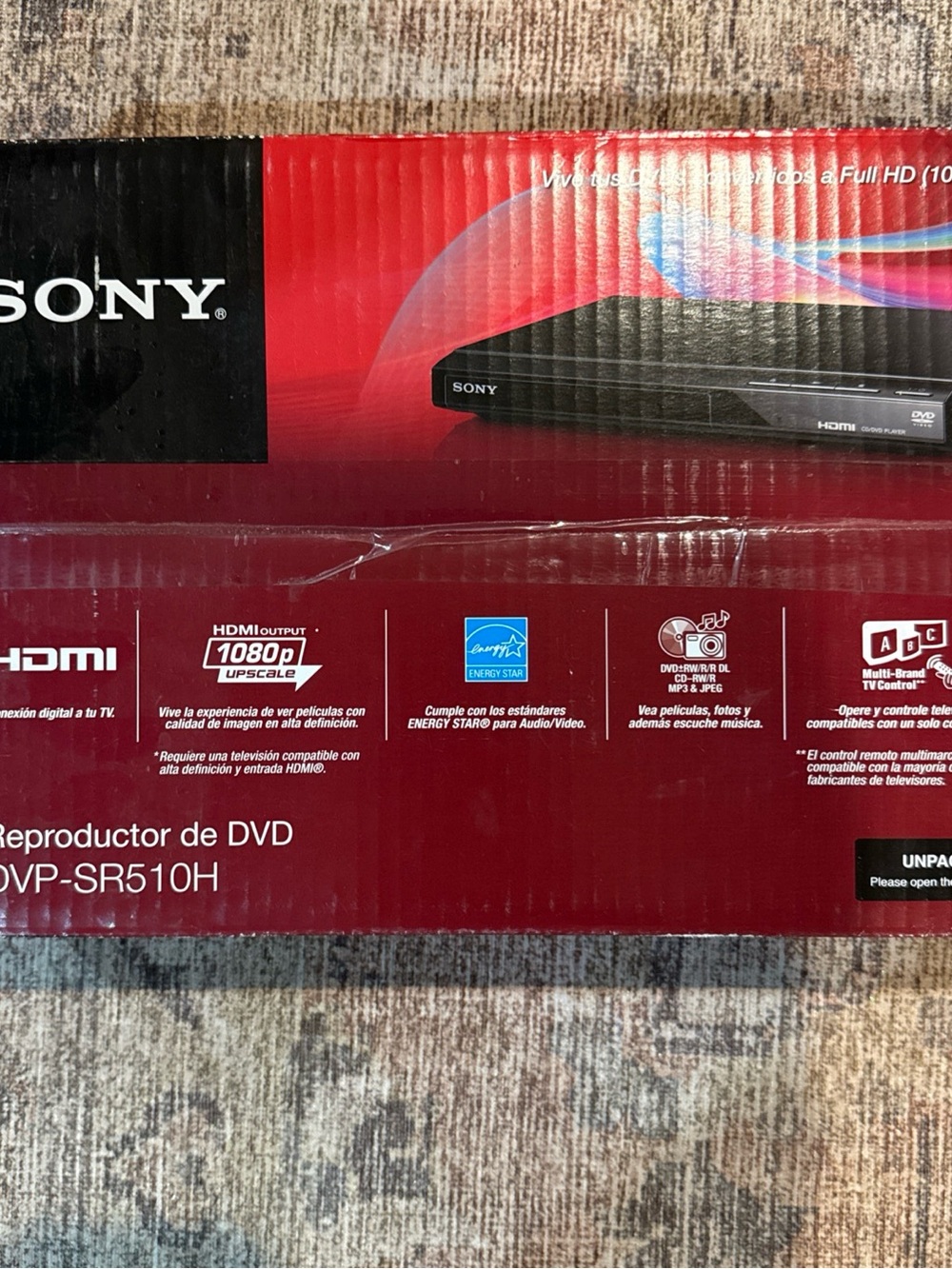 Sony Black DVD Upscaling Player Box with White Text